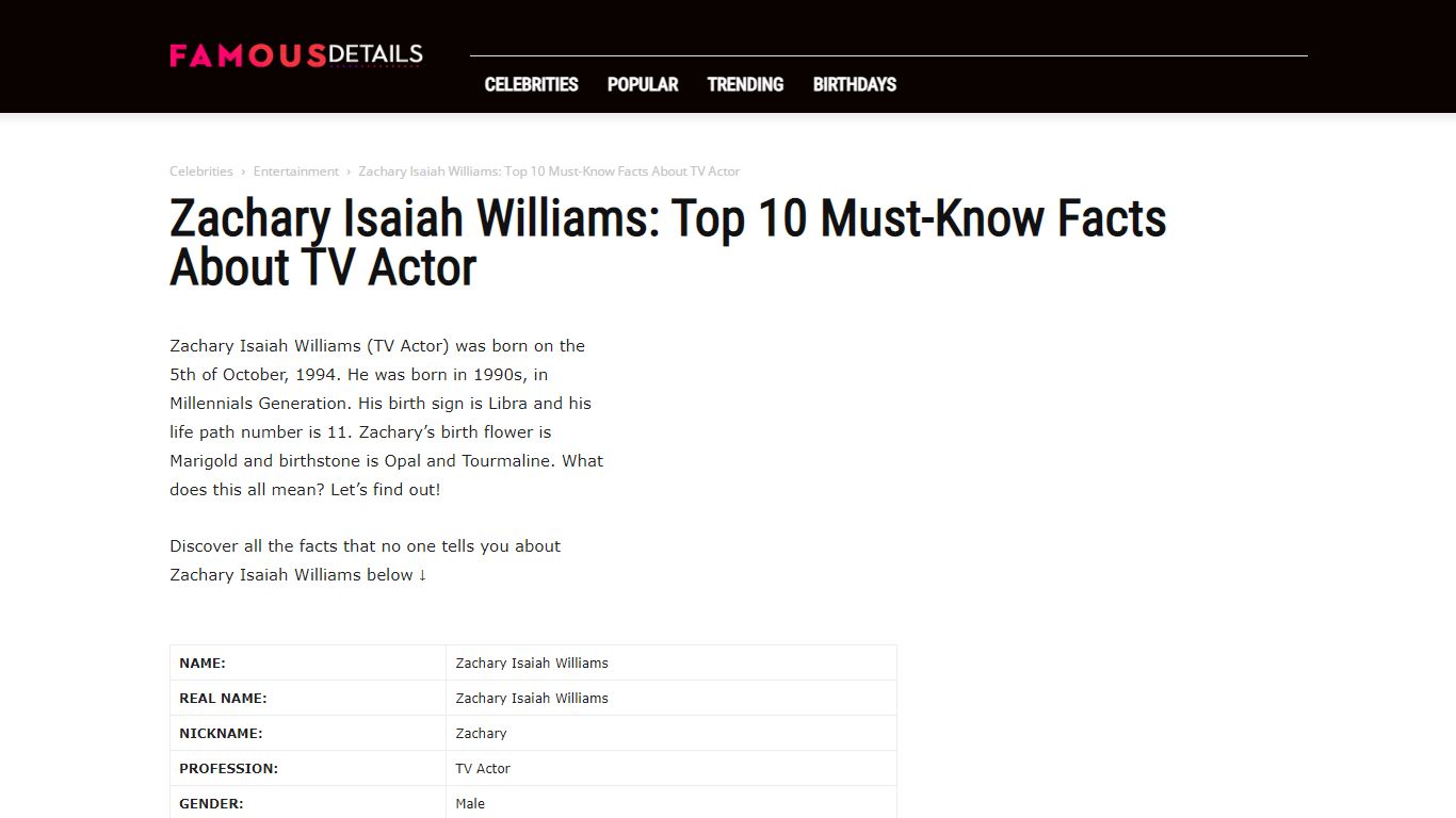 Zachary Isaiah Williams: Top 10 Facts You Need to Know - FamousDetails