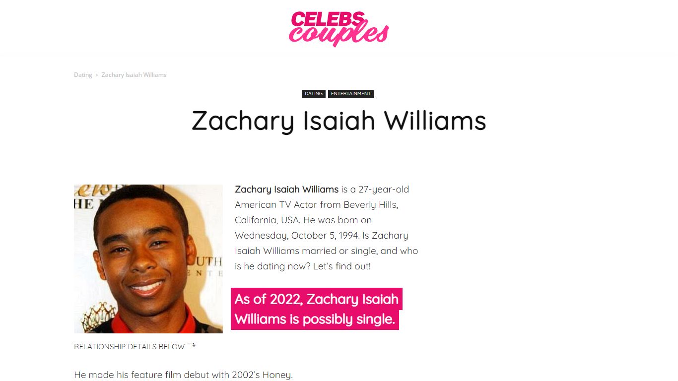 Zachary Isaiah Williams - CelebsCouples